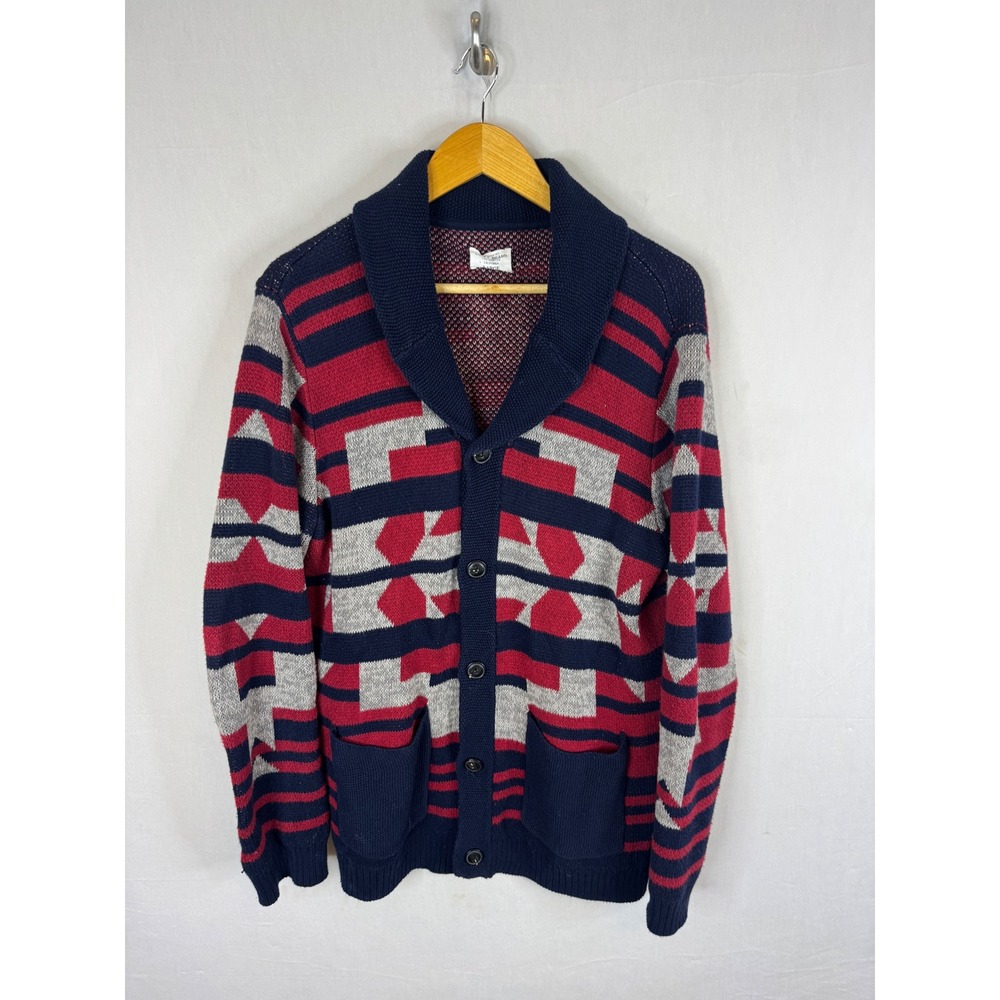 Lucky Brand Mens L Shawl Collar Cardigan Southwestern Geometric Cotton